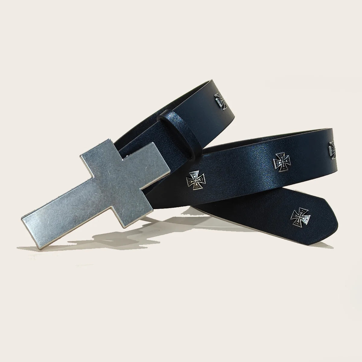 Black Punk Style PU Leather Belt Unisex Gothic Fashion Accessory Cross rivet decoration Y2K rock hip-hop style Jeans Belt Gift