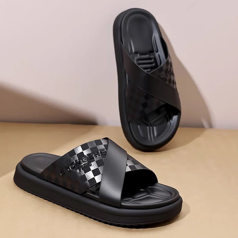 Street Style Men Slippers Outdoor Sandals Comfy Beach Flatws Soft Slides Summer Casual Shoes Quick Dry Male Half Drag Flip Flops