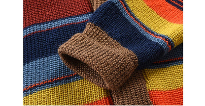 Winter Men's Rainbow Sweaters Cardigan Fashion Man Warm Knitted Sweaters Coats Man Lapel Windbreaker Knitted Jackets Clothing