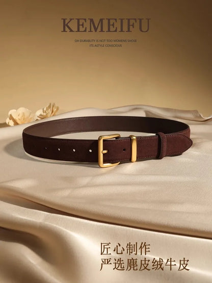 Fashion Suede Cowhide Womens Belts Genuine Leather Luxury Designer Belt Slim Waist Dresses Jeans Girdle