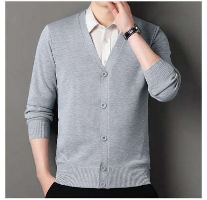 Mens Autumn Clothes Fleece Cardigan Jacket Knitted Sweater Outwear V-neck Fashion Cardigans Warm Men's Top