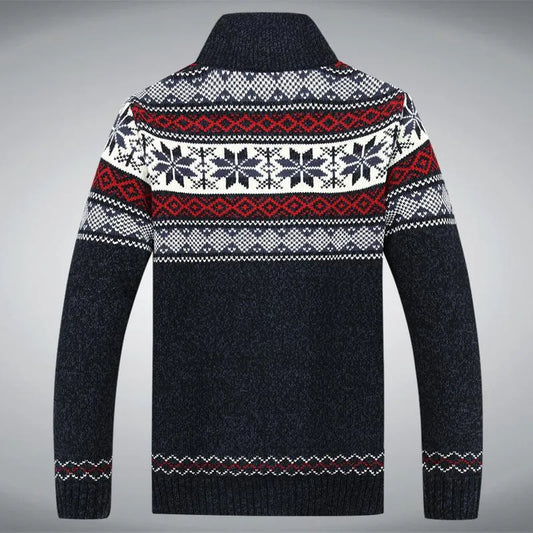 2021 Winter Sweater Male Thicken Fleece Men Cardigan Cotton Knitted Jacquard Men's Sweater coat Size S -3XL