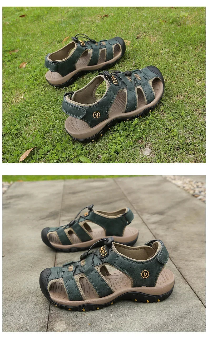 2026 New Men's Sandals Handmade Thick Bottom Rubber Breathable Casual Slip-On Beach Shoes Leather Upgraded Version