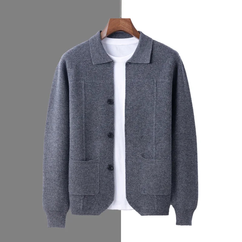 Autumn And Winter Pure Wool Cardigan Sweater Lapel Thick Knitted Coat Business Casual Coat