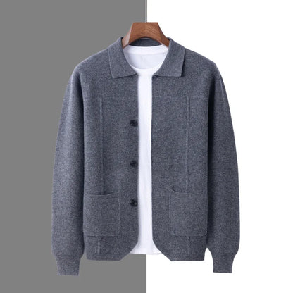 Autumn And Winter Pure Wool Cardigan Sweater Lapel Thick Knitted Coat Business Casual Coat