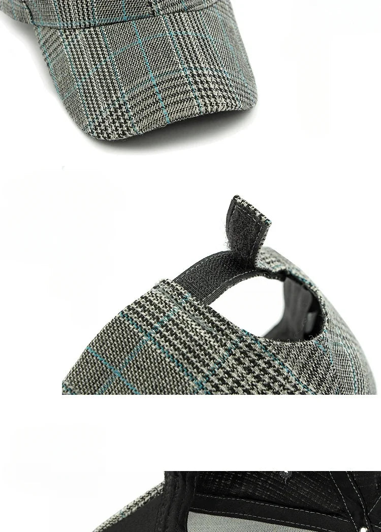 Hat Men's Spring Summer Outdoor Sunscreen Visor Classic Checkered Baseball Cap Hard Top Women's Cap Sun Cap