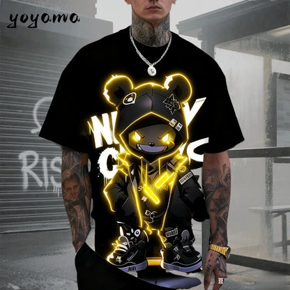 Men's T-Shirts Hip Hop Bear Pattern 3D Print Men's Clothing Summer New Streetwear Oversized Unisex T-Shirt Harajuku Men Clothes
