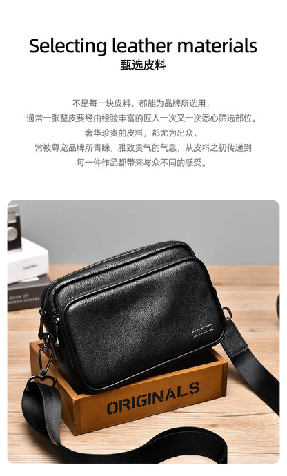 High Quality Real genuine Leather Men Shoulder Bag Natural Cowhide Messenger Bag crossbody bag for 7.9-inch lpad Phone Bag