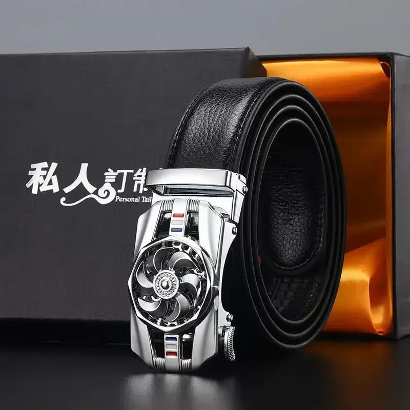Mens Belt Material Metal Rotatable Buckle  Leather Belt High Quality Men Business Belt Golden Waist Buckle Rhinestone De