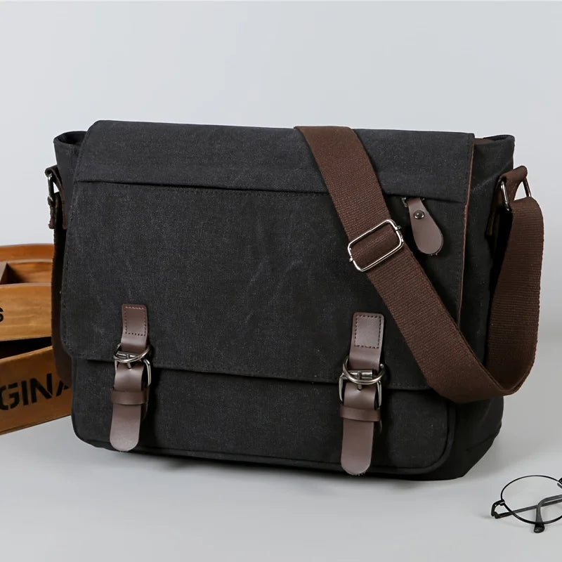 Retro Canvas Messenger Bag for Men, Large Sling Bag, Casual Crossbody Bag for Hanging Out Daily Commute, School Bag College Bags