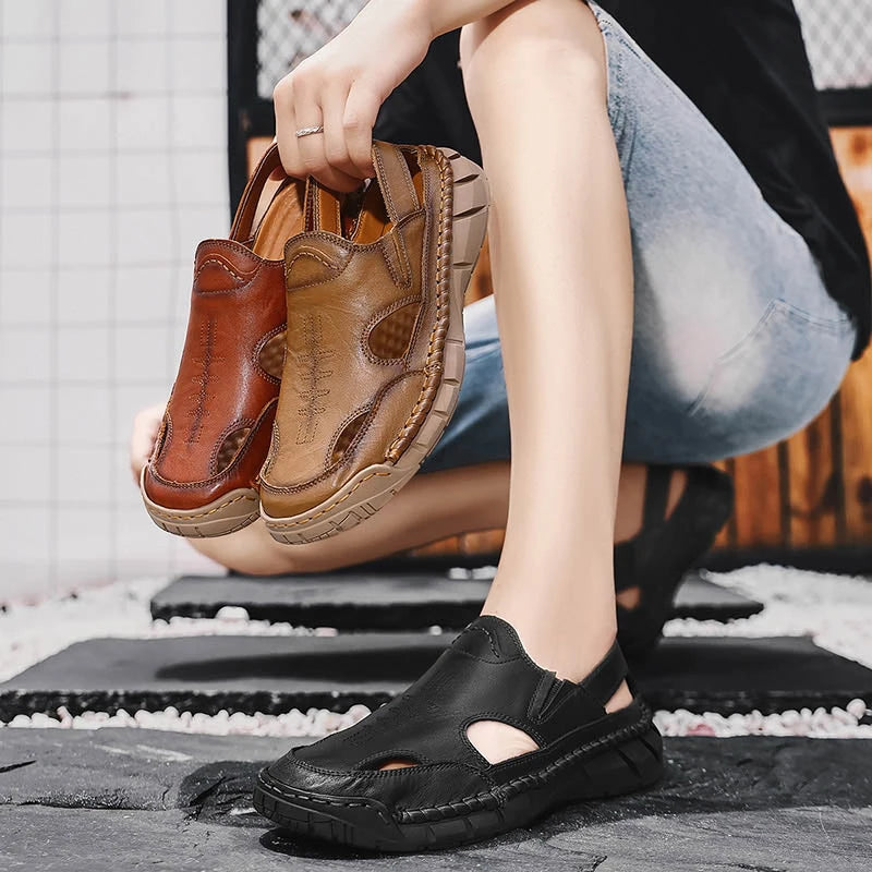 Hot-selling Summer Men's Sandals New Leather Roman Sandals Slippers Outdoor Beach Shoes Male Flip Flops Water Trekking Sandals