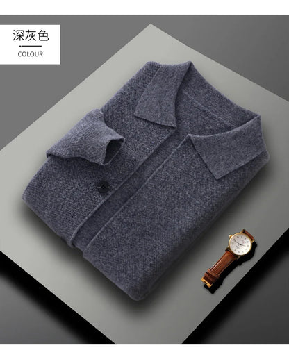Autumn And Winter Pure Wool Cardigan Sweater Lapel Thick Knitted Coat Business Casual Coat