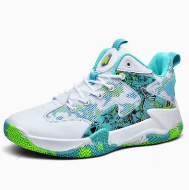 Mesh breathable polyester fiber material soft sole contrasting color men's high top basketball shoes