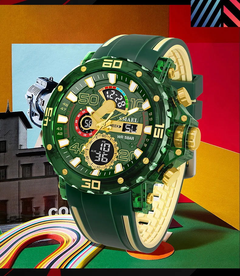 SMAEL 8136 50M Waterproof Military Watch for Men - LED Backlight Alarm Chronograph Stopwatch Shockproof Outdoor