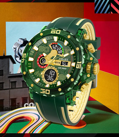 SMAEL 8136 50M Waterproof Military Watch for Men - LED Backlight Alarm Chronograph Stopwatch Shockproof Outdoor
