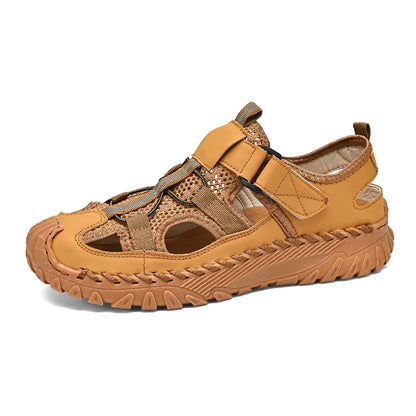 Men Outdoor Protective Toe Sandals Hollow Breathable Mesh Upper Quick Dry Lining Non Slip Walking Camping Driving Casual Shoes