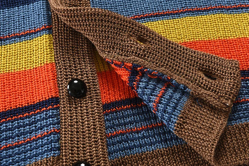 New European and American luxury fashion men's sweater jacket, autumn and winter lapel color blocked knitted cardigan top jacket