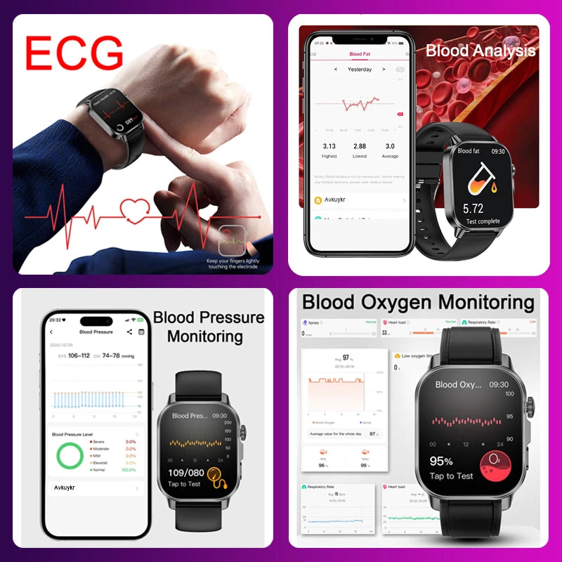 2026 Top Nursing Grade ECG+PPG Smart Watch Men Accurate Blood Pressure Lipids Uric Acid 2.0-inch AMOLED Screen HD Call Watch Men