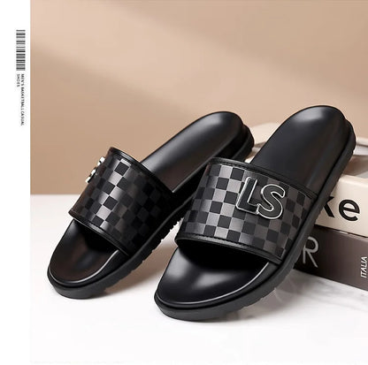Summer Fashion Casual Flip Flops for Men New Designer Black Cow Leather Slippers Male High Quality Korean Outwear Slides Men