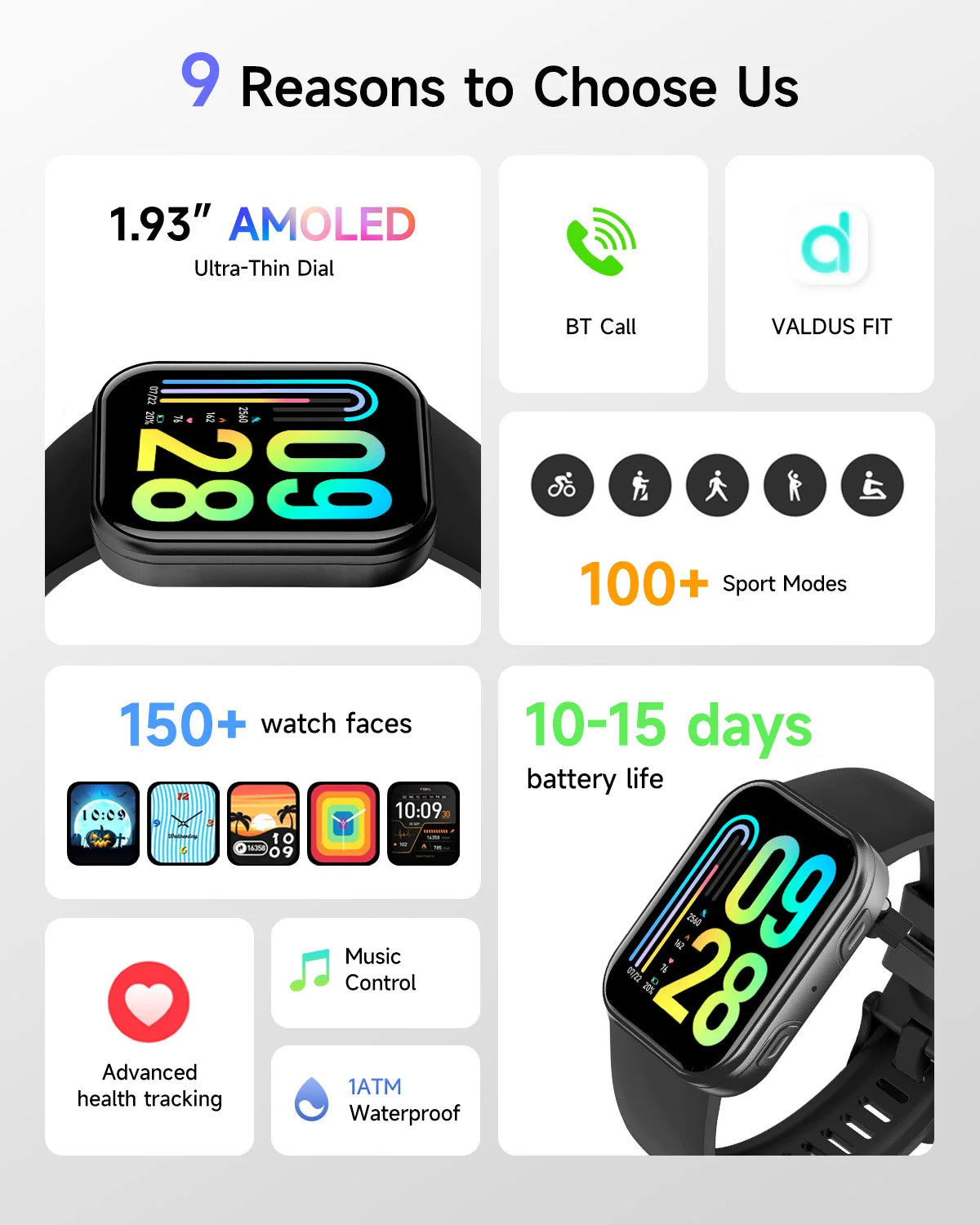 VS30 PRO Smart Watch 1.93-inch AMOLED Display Bluetooth Call Sports Modes Health Monitoring 1ATM Waterproof Custom Watch Fa