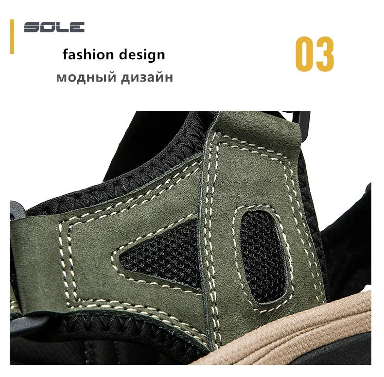 Genuine Leather Men Sandals Summer New Large Size Men Sandals Outdoor Men's Casual Shoes Fashion Sandals Slippers Big Size 38-48