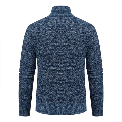 Mens Sweaters Jacket Full Zip Fleeced Sweater Cardigan Plaid Stand Collar Sweaters Coat Autumn Winter Homme Clothes