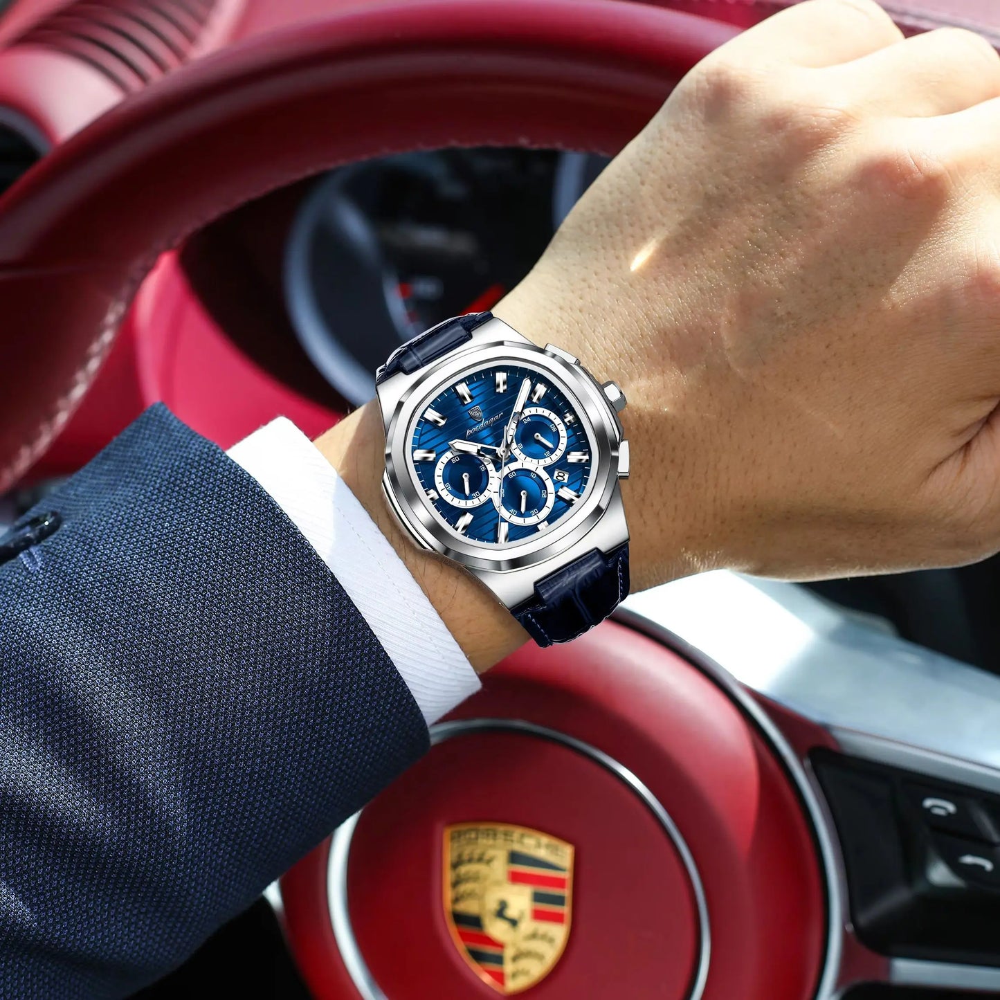 POEDAGAR Top Business Man Wristwatch Date Chronograph Waterproof Luminous Luxury Men Watch Leather Quartz Men's Watches Male+Box