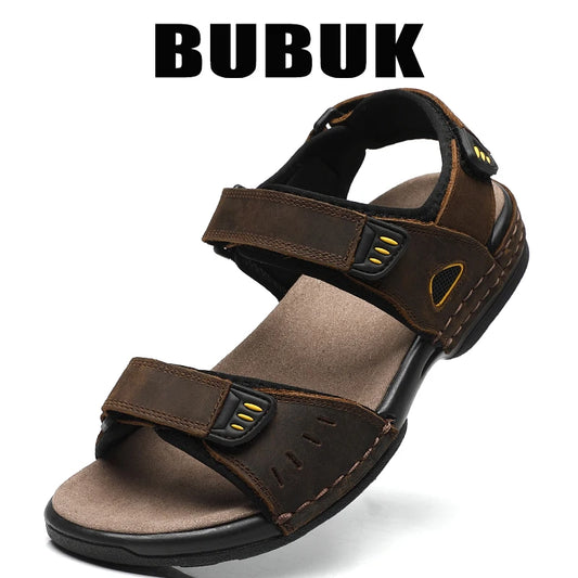 Bubuk Men's First-Layer Cowhide Sandals, Summer Outdoor Beach Shoes, Adjustable Design, with Arch Support, Stylish Breathable Casual Men's Shoes, Suitable for Travel, Hiking, and Commuting