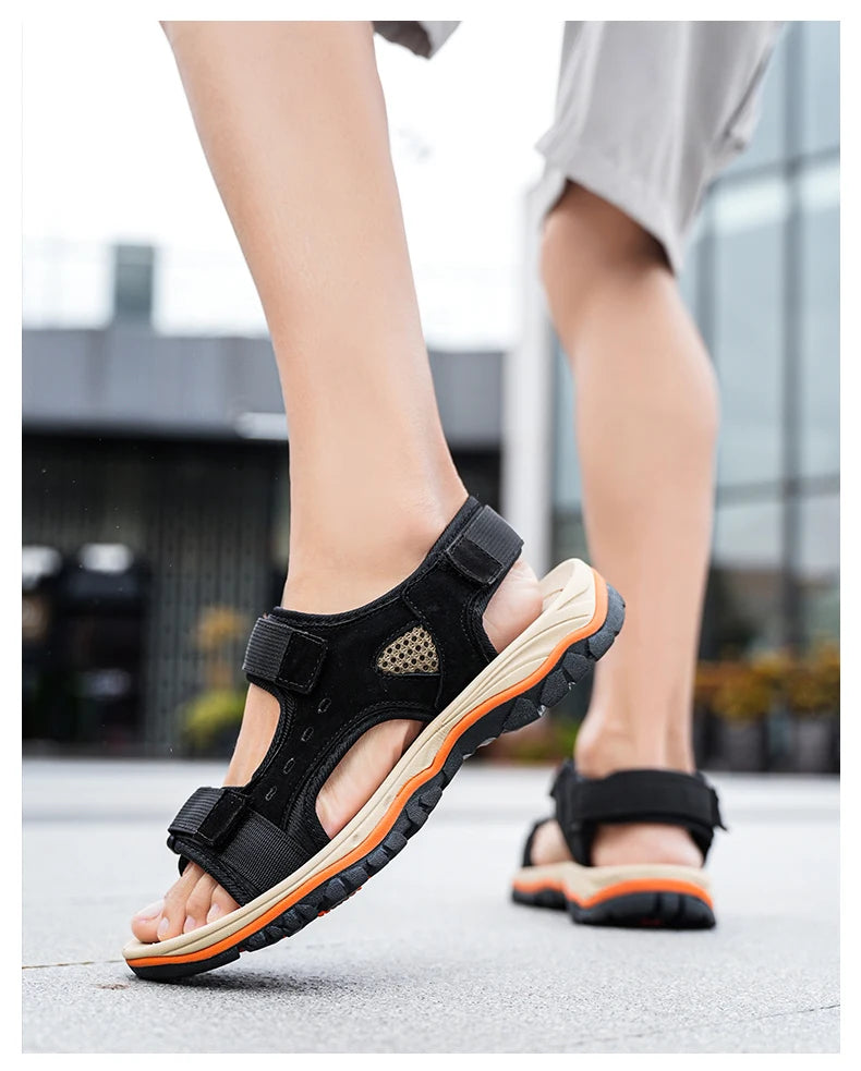 Brand Summer Men's Sandals Genuine Leather Men Slippers Gladiator Men Beach Sandals Soft Comfortable Outdoors Wading Shoes 38-47