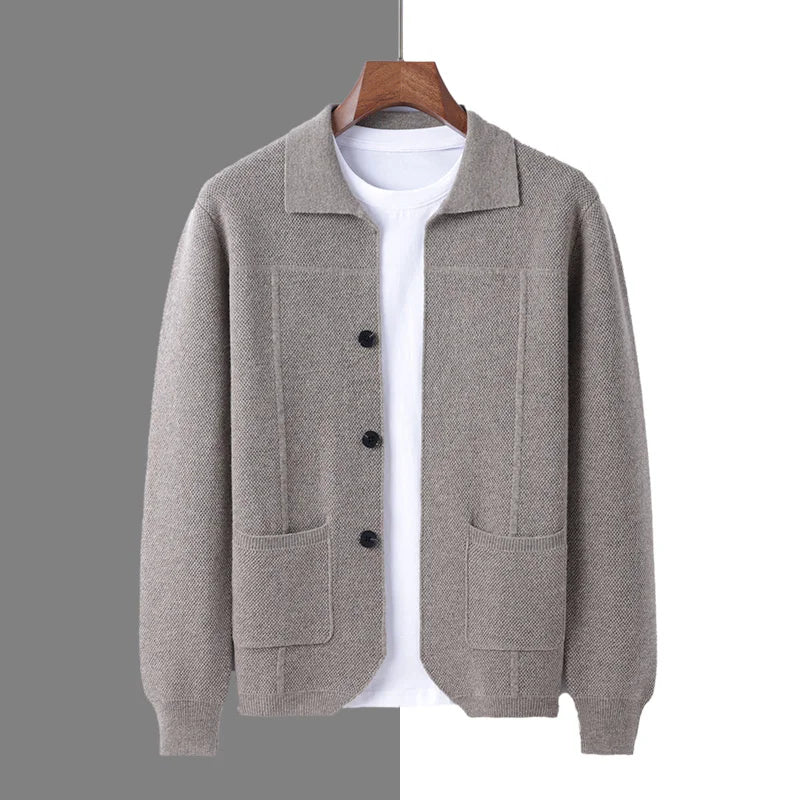 Autumn And Winter Pure Wool Cardigan Sweater Lapel Thick Knitted Coat Business Casual Coat