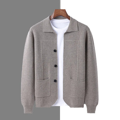 Autumn And Winter Pure Wool Cardigan Sweater Lapel Thick Knitted Coat Business Casual Coat