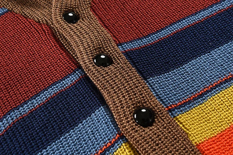 New European and American luxury fashion men's sweater jacket, autumn and winter lapel color blocked knitted cardigan top jacket