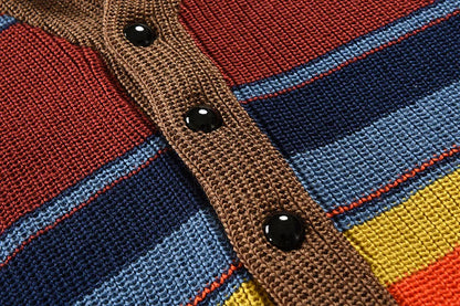 New European and American luxury fashion men's sweater jacket, autumn and winter lapel color blocked knitted cardigan top jacket