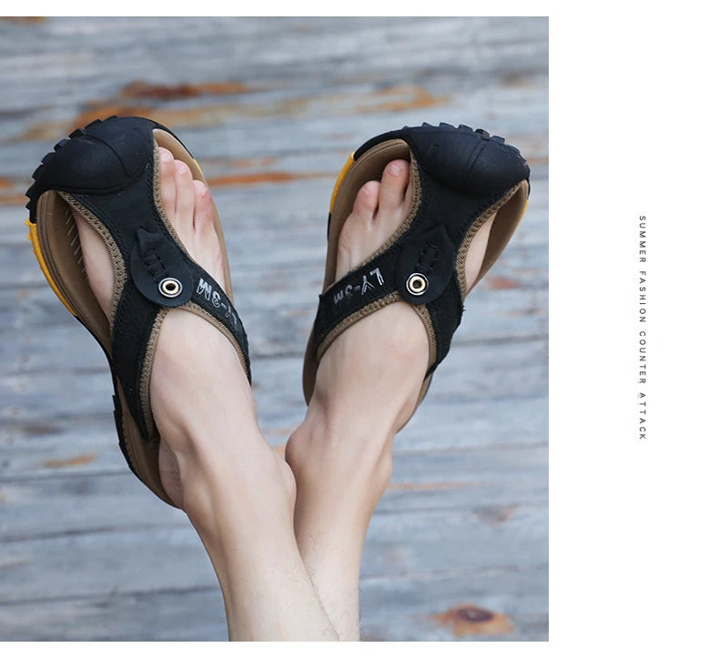 Genuine Cow Leather Shoes Men Sandals Flip Flops Men's Casual Shoes Classic Massage Men Beach Slippers Anti-slip Summer 2025 New