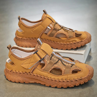 Men Outdoor Protective Toe Sandals Hollow Breathable Mesh Upper Quick Dry Lining Non Slip Walking Camping Driving Casual Shoes