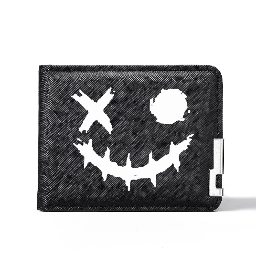 Cartoon Printed PU Leather Men's Wallet with Multiple Card Slots Slim Funny Expression Design Fashionable Compact Wallet