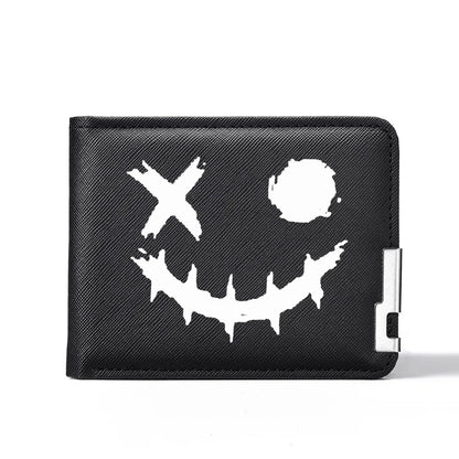 Cartoon Printed PU Leather Men's Wallet with Multiple Card Slots Slim Funny Expression Design Fashionable Compact Wallet