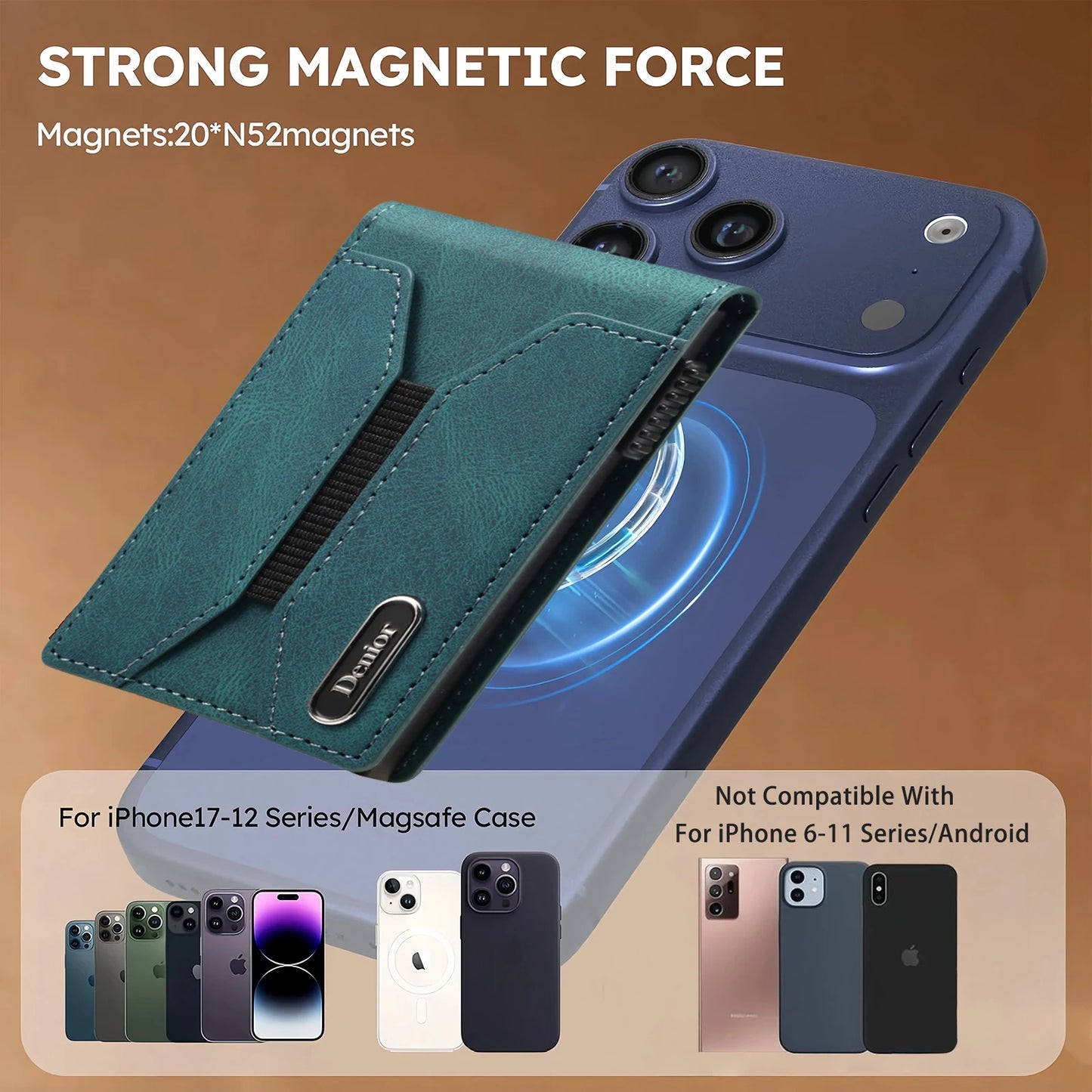 Denior Magsafe magnetic card bag,press type automatic pop-up multifunctional card box, can hold 6-10 credit cards leather wallet