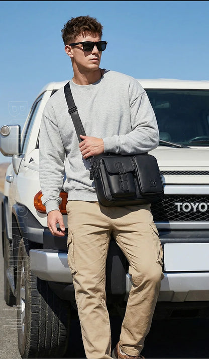 BULLCAPTAIN New Genuine Leather Men Crossbody Bag Male Briefcase Messenger Bag Casual Business Briefcase Style Men Shoulder Bag