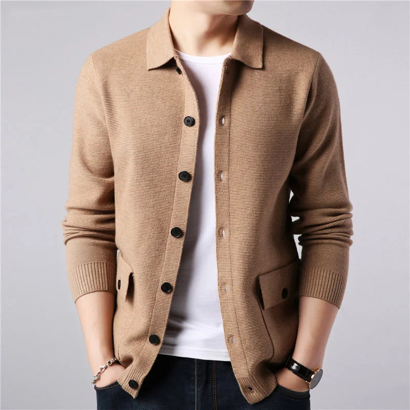 High Quality Cardigan Men Knitting Sweaterscoat Autumn Winter Casual Sweater Jackets Solid Turn Down Collar Knitted Cardigan Man