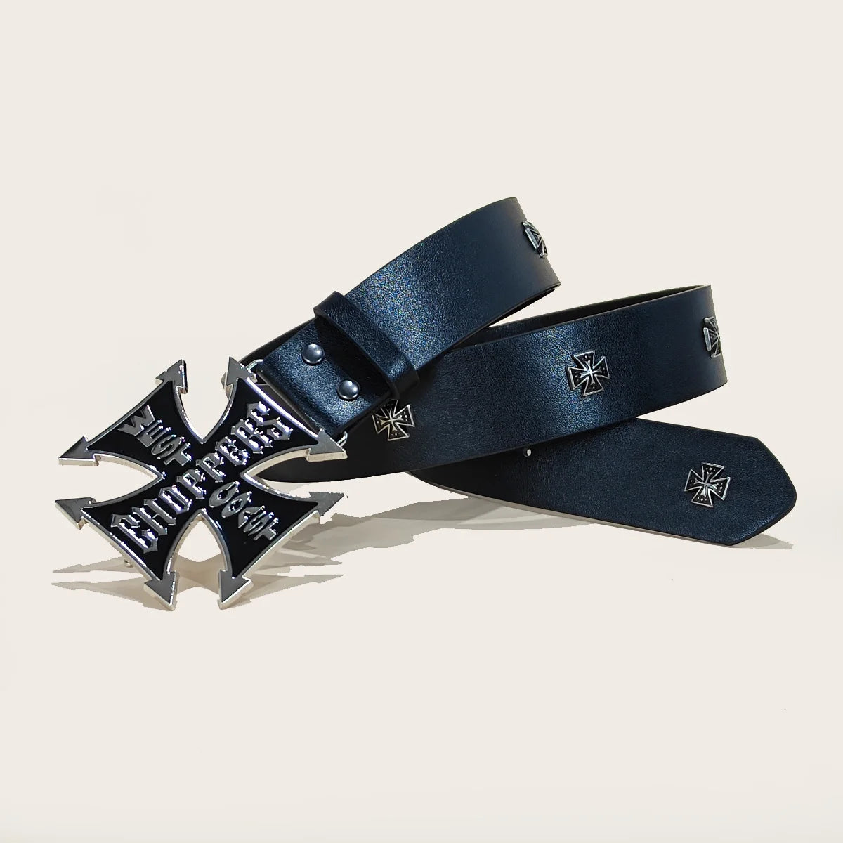 Black Punk Style PU Leather Belt Unisex Gothic Fashion Accessory Cross rivet decoration Y2K rock hip-hop style Jeans Belt Gift