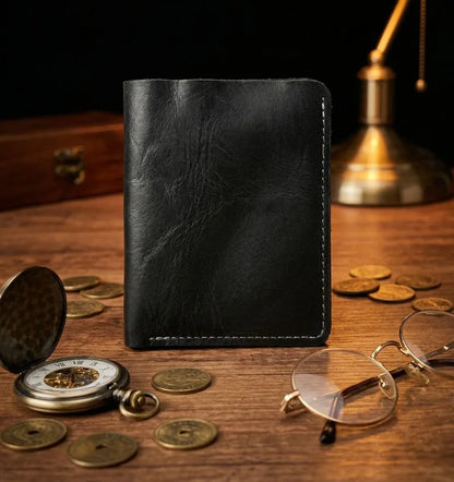 Retro Handcrafted Genuine Leather Small Wallet for Men, Vintage Durable EDC Card Holder, Men Multi-card Slots Organizer Wallet