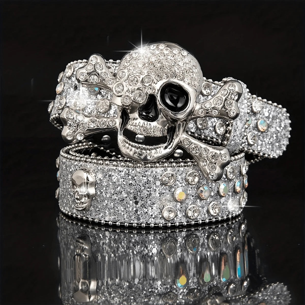 1pc men's American dark style skull buckle belt, rhinestone punk decorative belt, suitable for casual wear