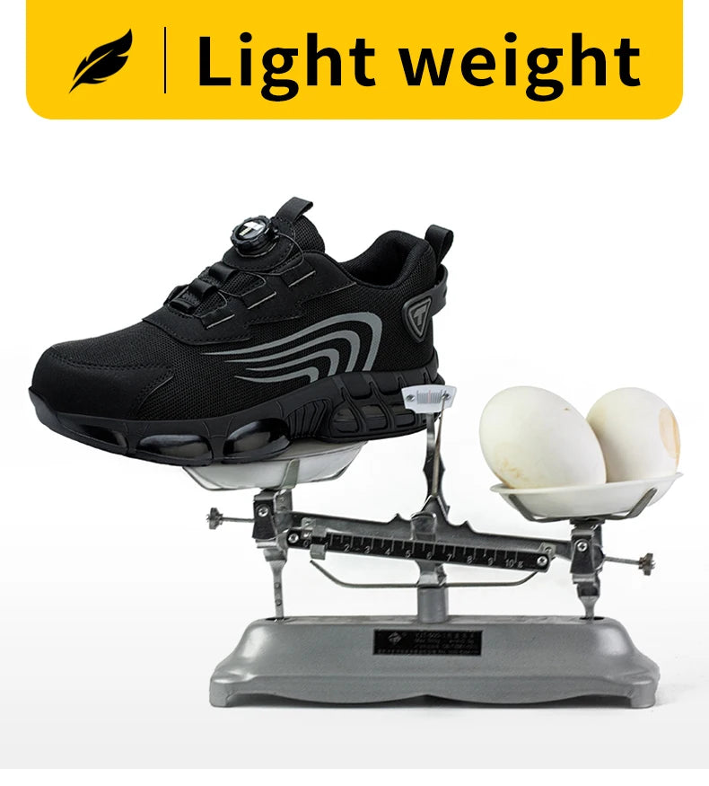 Rotary Button New Safety Shoes Men's Anti-Smash Anti-Puncture Work Shoes Fashion Men's Sneakers Safety Boots