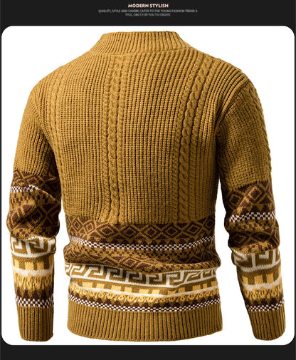 Men's Cable Knit Fair Isle Geometric Striped Cardigan V Neck Button Front Pocket Long Sleeve Sweater Autumn Winter Casual