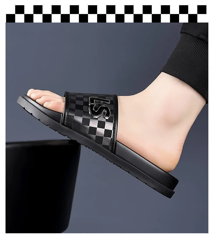 Summer Fashion Casual Flip Flops for Men New Designer Black Cow Leather Slippers Male High Quality Korean Outwear Slides Men