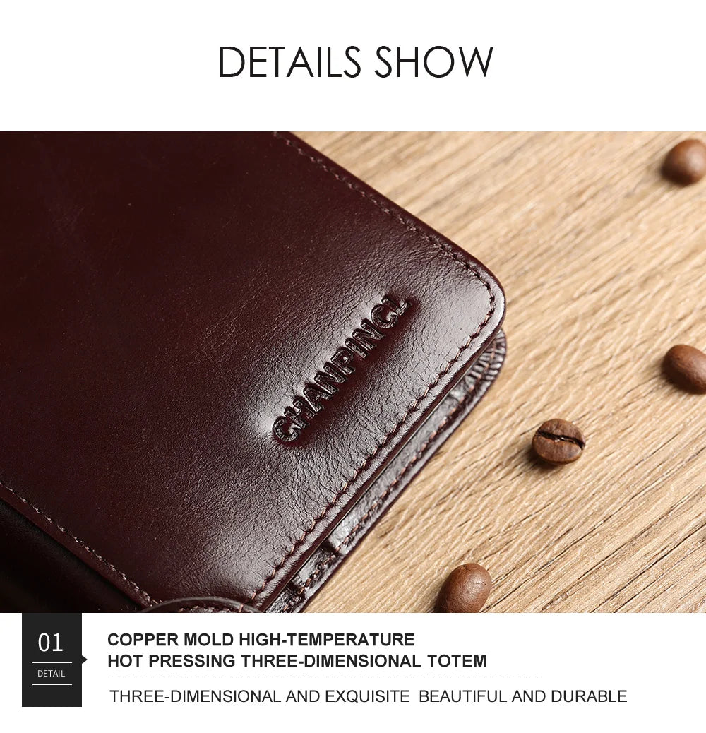 CHANPINCL Men's Italian Top-Grain Cow Leather Slim Tri-Fold Vertical Wallet – Multi-Card, RFID Blocking & Gift Box