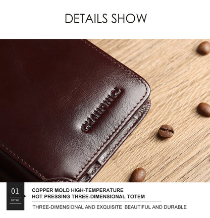 CHANPINCL Men's Italian Top-Grain Cow Leather Slim Tri-Fold Vertical Wallet – Multi-Card, RFID Blocking & Gift Box