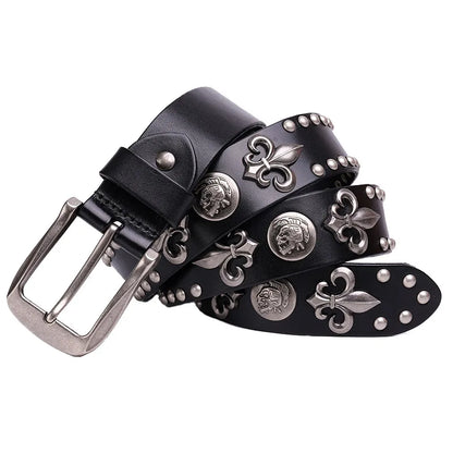 Men Belt Punk Rivet Jeans Belts For WOMEN  NEW Metal Rivet Cowboy Belt Genuine Leather Cowskin