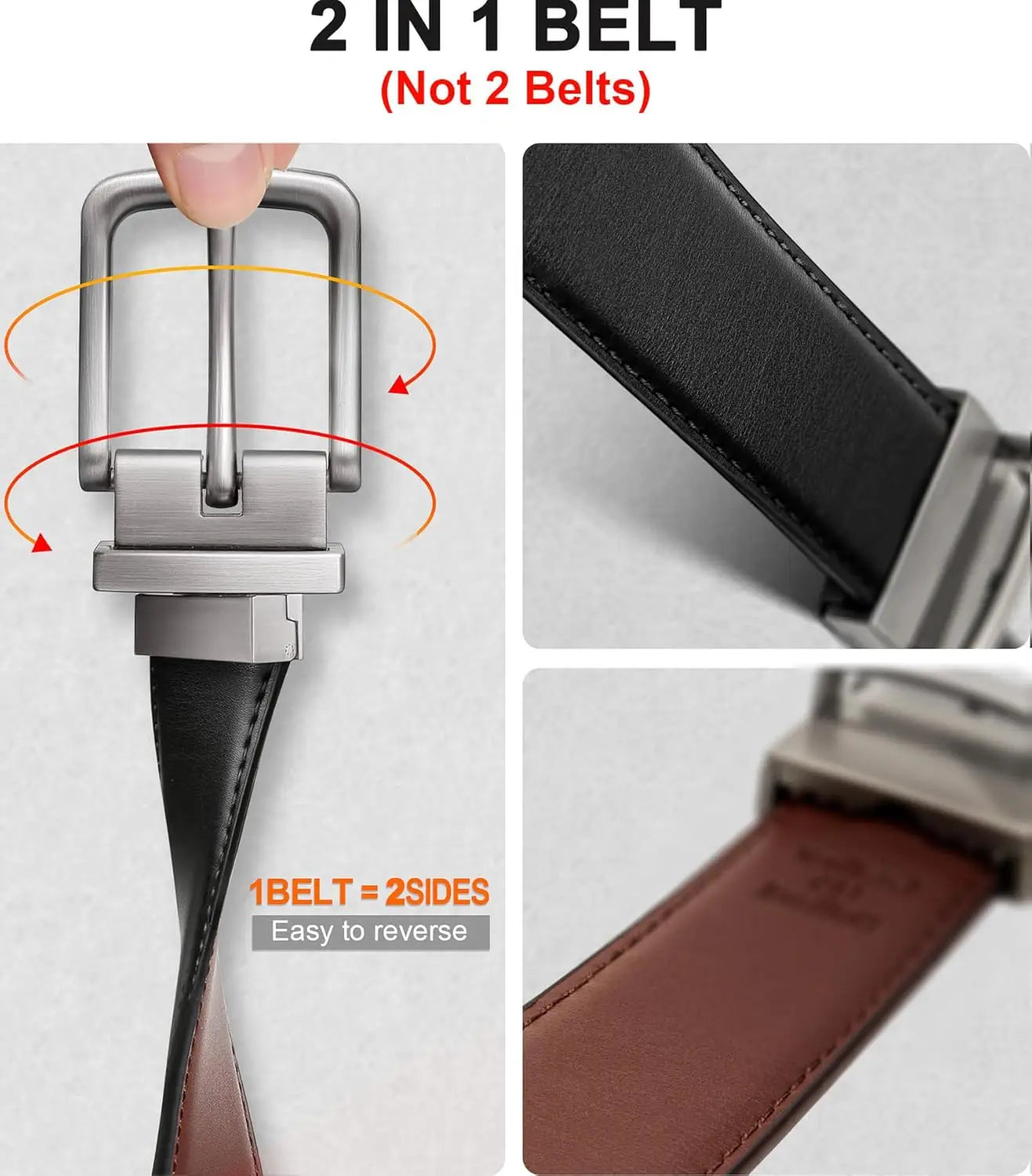 Men's Reversible Belt 1.25" Adjustable Cut for Fit 2 Sides in 1 Belt Gift for Men